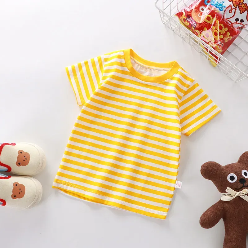Wholesale Summer Children Fashionable Stripe Printed Short-Sleeved T-Shirt - Image 12