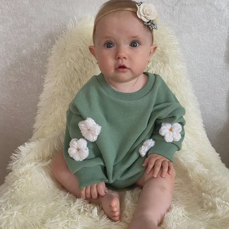 Wholesale Newborn Infant Baby Stereo Clouds Floral One-Piece Rompers - Image 2