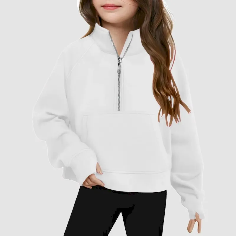Wholesale Kids Girls' Fashion Casual Autumn Solid Color Half-Zipper Long-Sleeve Loose Sweatshirt - Image 6