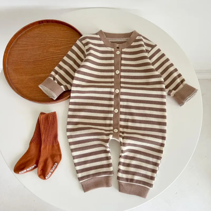 Wholesale Kids Baby Boys Girls Spring Autumn Casual Cute Stripe Long Sleeve Romper - Image 5
