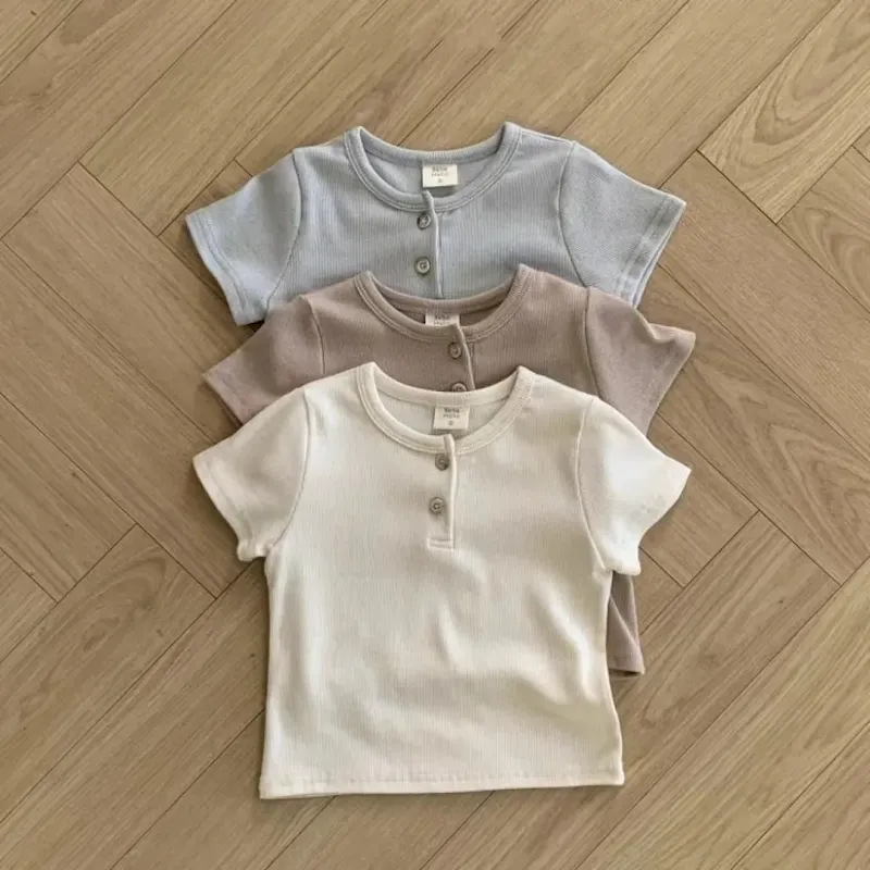 Wholesale Kids Baby Fashion Casual Solid Color Cotton Round Neck Short-Sleeve T-Shirt - Image 7