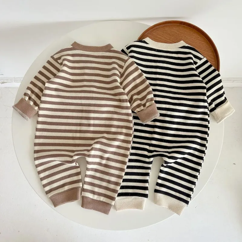 Wholesale Kids Baby Boys Girls Spring Autumn Casual Cute Stripe Long Sleeve Romper - Image 3