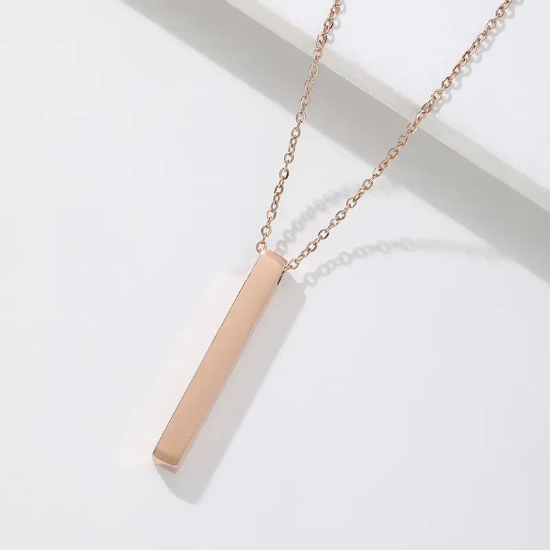 Wholesale Fashion Simple Solid Color Stainless Steel Wishing Cubic Column Custom Laser Engraving Long Necklace - Image 4