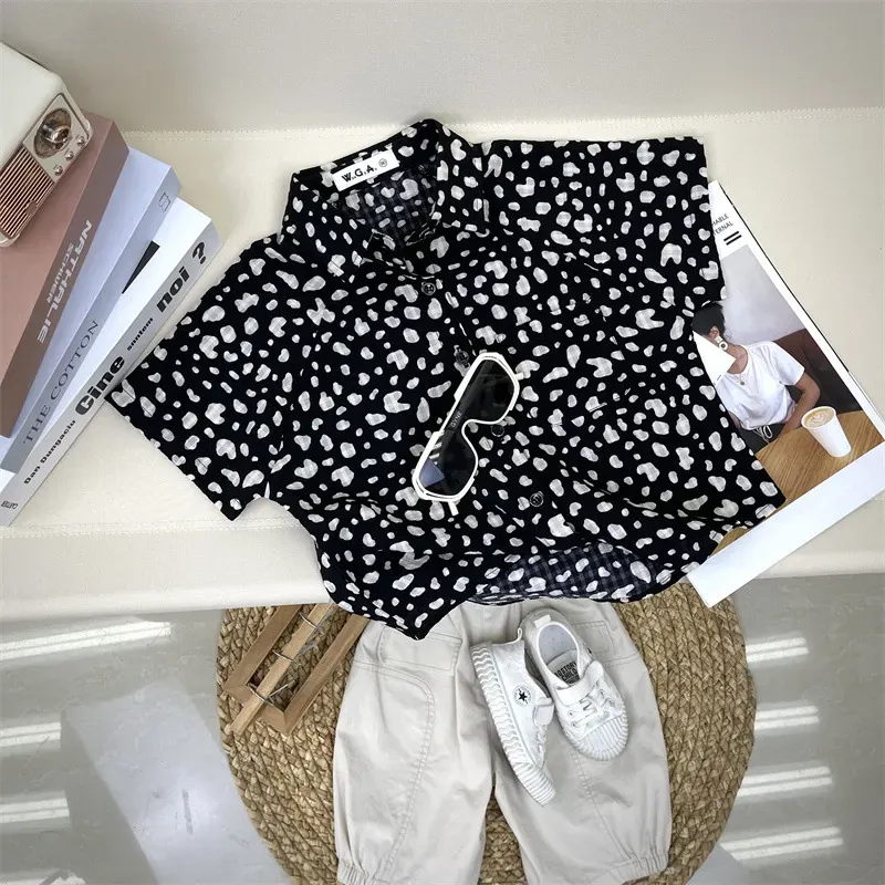 Wholesale Boy Fashion Casual Leopard Lapel Short-Sleeve Blouse - Image 7