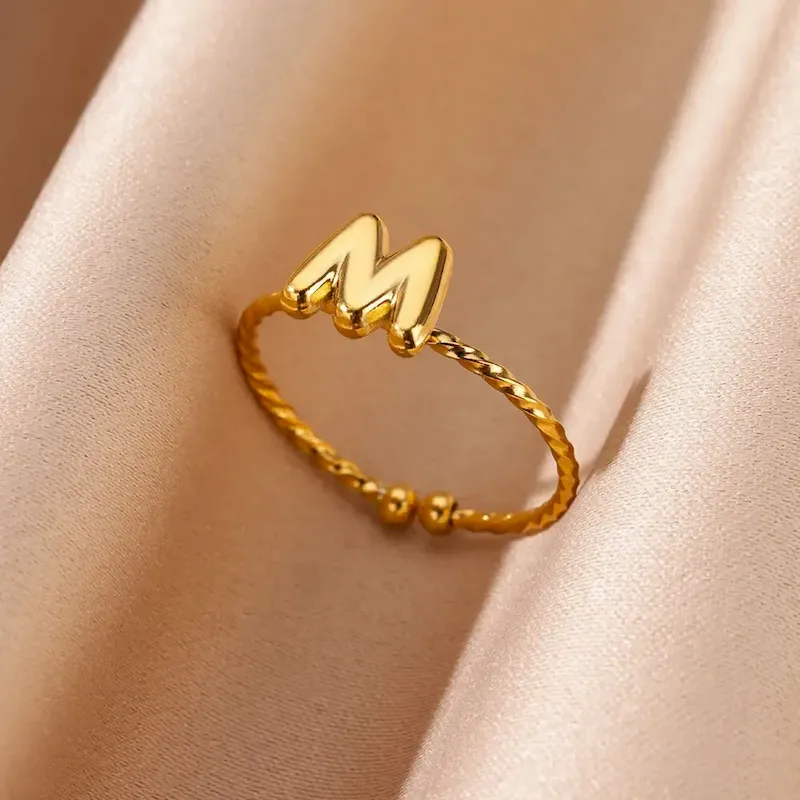 Wholesale Stainless Steel 18k Real Gold Plated 26 English Alphabet Ring