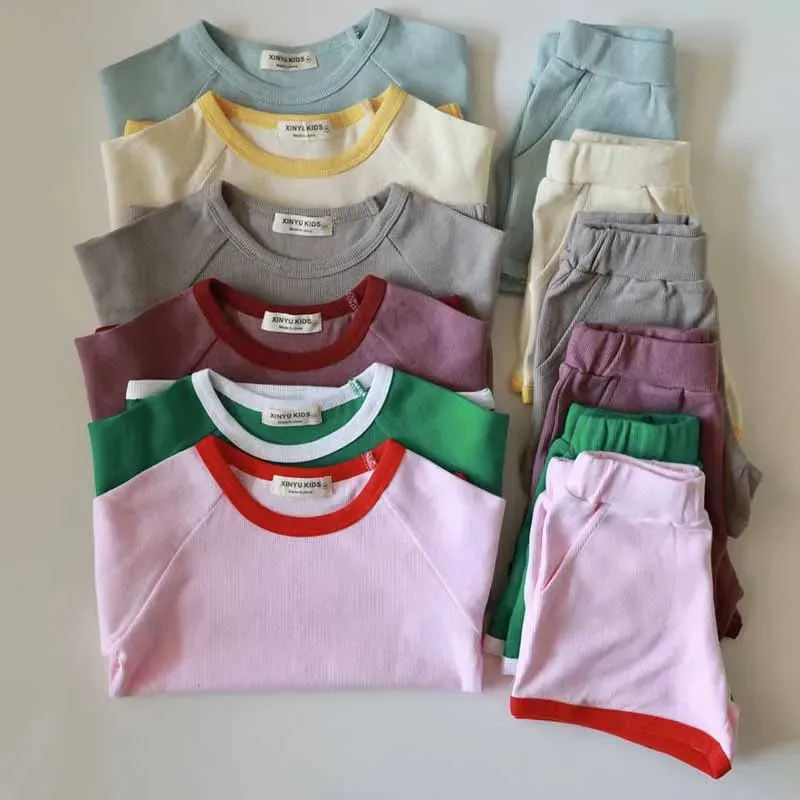 Wholesale Kids Baby Boys Girls Casual Cute Solid Color Rib-Knit Short Sleeve T-Shirt Shorts Set - Image 6