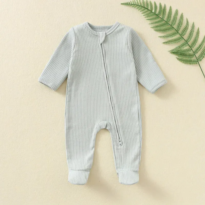 Wholesale Kids Baby'S Boys And Girls Autumn And Winter Solid Color Long Sleeve Zipper Jumpsuits - Image 9