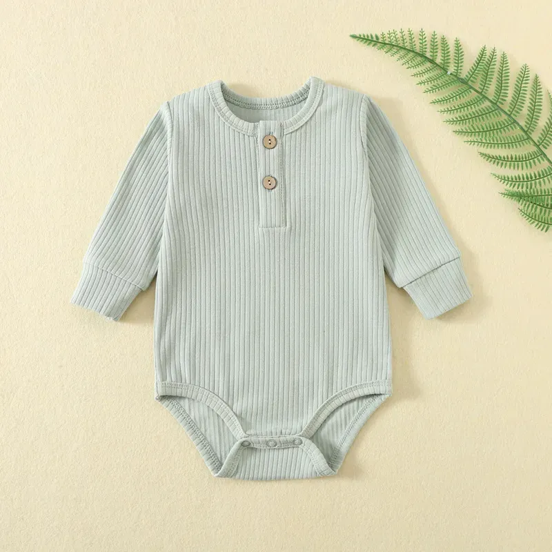 Wholesale Kids Baby'S Boys And Girls Autumn And Winter Solid Color Long-Sleeve Rompers - Image 2