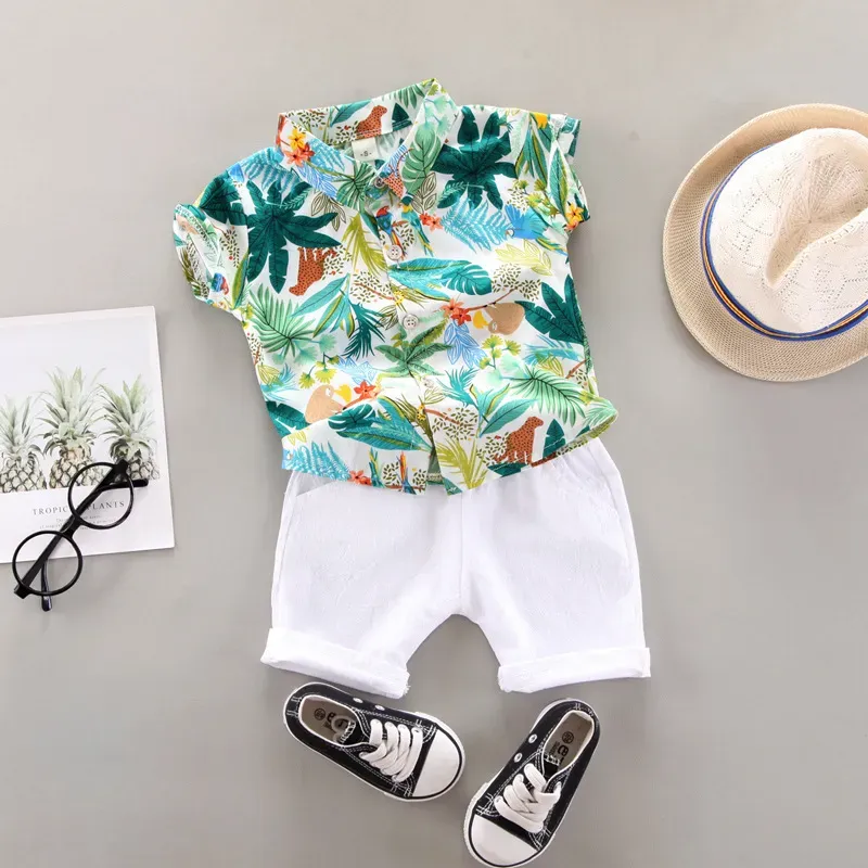 Wholesale Summer Boy'S Fashion Coconut Tree Print Two-Piece Set - Image 4