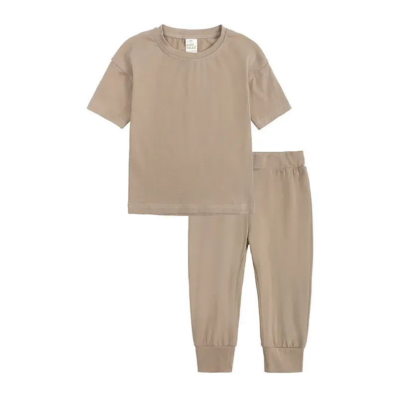 Wholesale Kids Toddler Boys Girls Casual Solid Color Short Sleeve T-Shirt Trousers Sets - Image 6