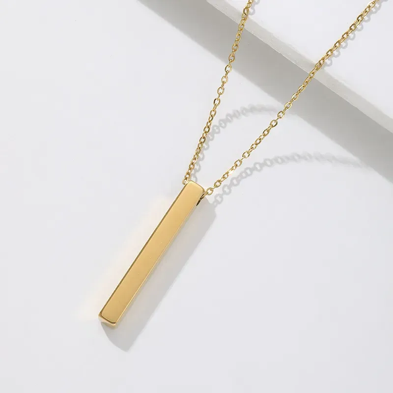 Wholesale Fashion Simple Solid Color Stainless Steel Wishing Cubic Column Custom Laser Engraving Long Necklace - Image 3