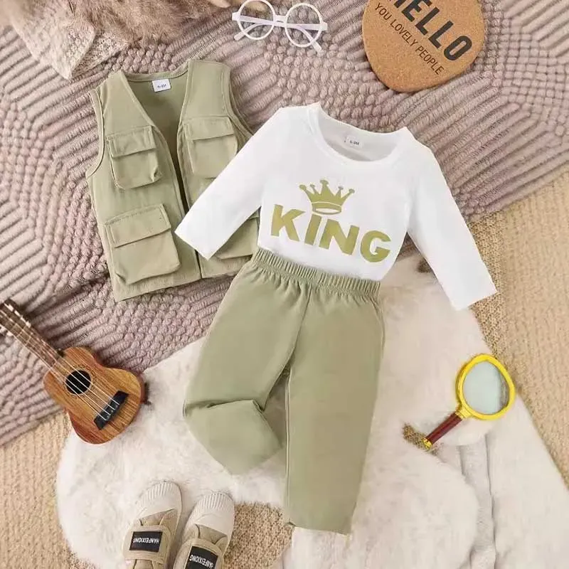 Wholesale Kids Baby Boys Casual Cute Alphabet Print Long Sleeve T-Shirt Vest Trousers Three-Piece Sets - Image 2