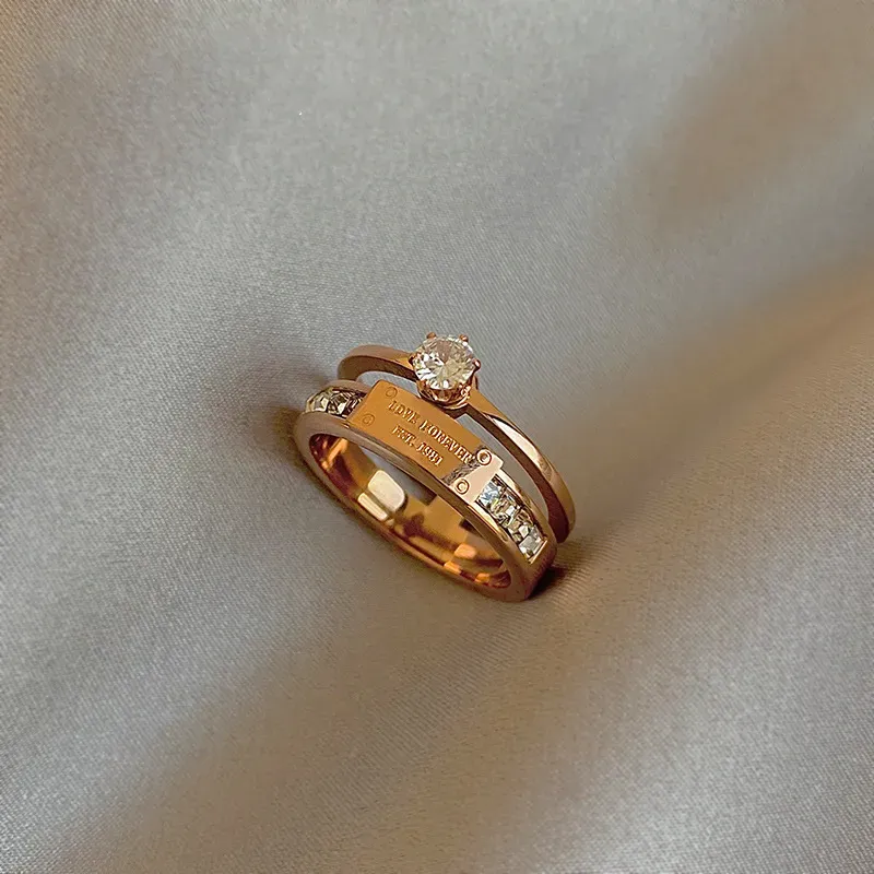 Wholesale Titanium Steel Women Rose Gold Fashion Ring