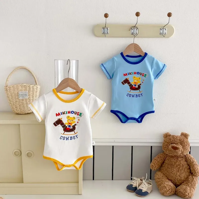 Wholesale Kids Baby Boys Girls Casual Cute Cartoon Print Short Sleeve Romper - Image 2