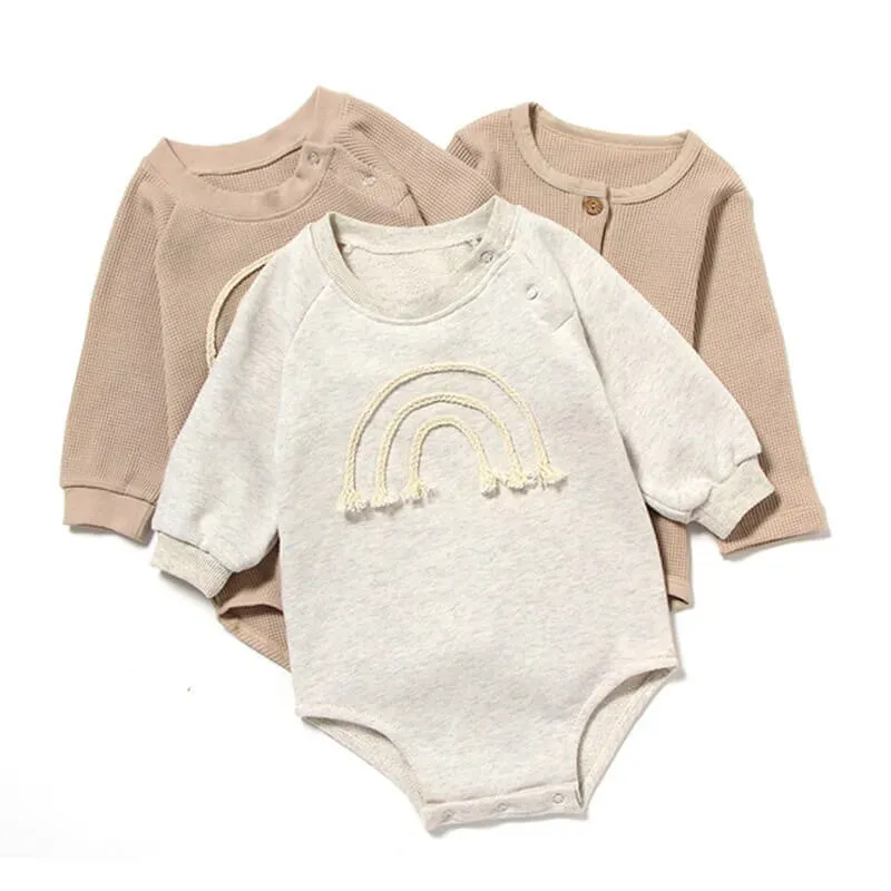 Wholesale Kids Simple Rainbow Line Pattern Long-sleeves Romper