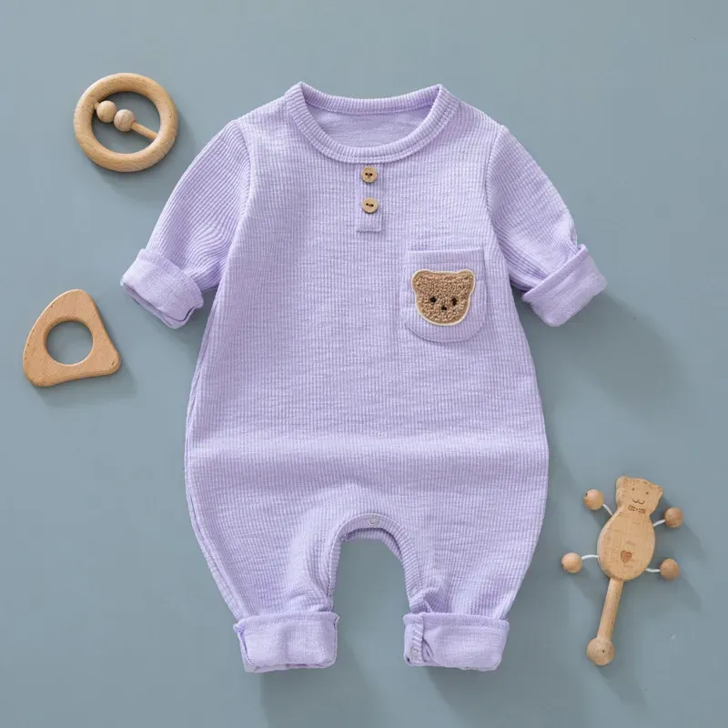 Wholesale Kids Baby Boys Girls Casual Cute Cartoon Bear Long Sleeve Romper - Image 11