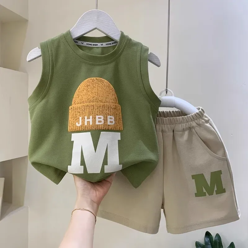Wholesale Kids Toddler Boys Fashion Casual Alphabet Print Sleeveless Top Shorts Sets - Image 3