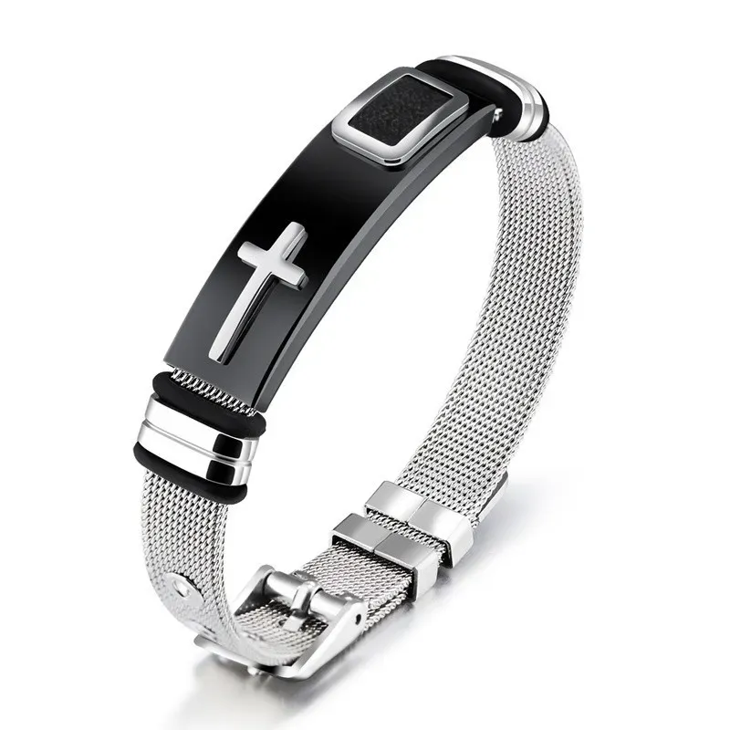 Wholesale Men Fashion Casual Stainless Steel Cross Bracelet - Image 6