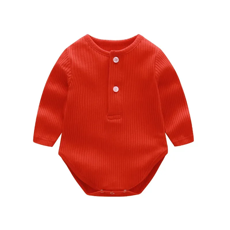 Wholesale Kid Baby Girl Fashion Cute Solid Color Spring And Autumn Round-Neck Long-Sleeve Rompers - Image 4