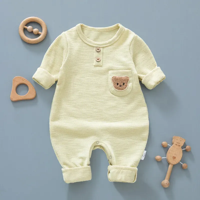 Wholesale Kids Baby Boys Girls Casual Cute Cartoon Bear Long Sleeve Romper - Image 9