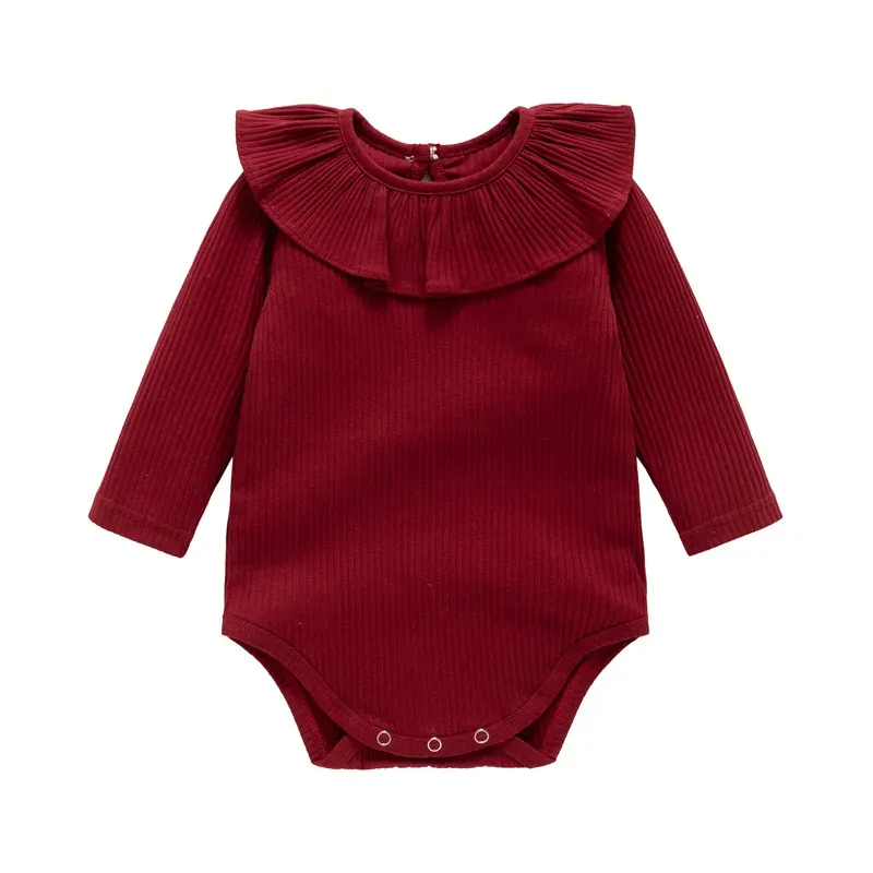Wholesale Kid Baby Girl Fashion Cute Solid Color Spring And Autumn Round-Neck Long-Sleeve Rompers - Image 13