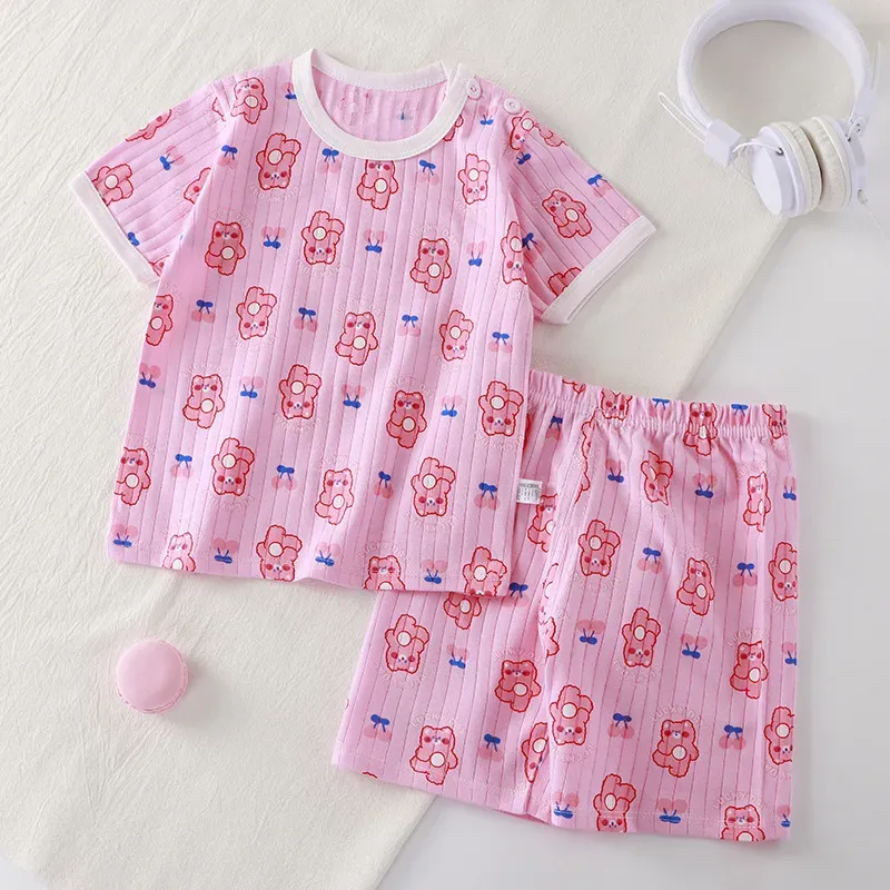 Wholesale Kids Toddler Boys Girls Summer Casual Cute Cartoon Floral Print Short Sleeve T-Shirt Shorts Set - Image 9