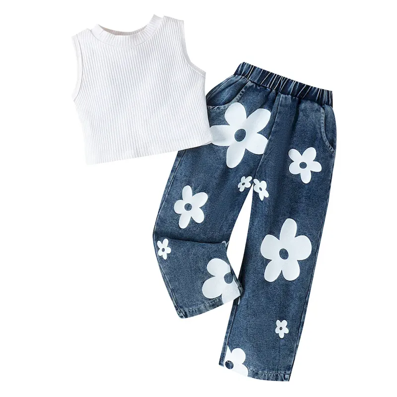 Wholesale Girl'S Fashion Printed Sleeveless Vest And Jeans Two-Piece Set - Image 5