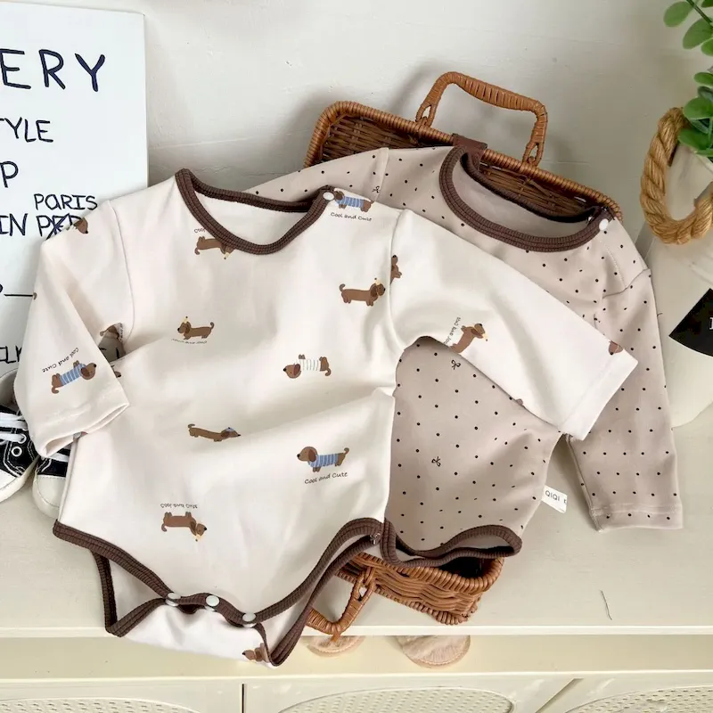 Wholesale Kids Baby Fashion Cartoon Printed Autumn And Winter Cotton Long-Sleeve Rompers - Image 2