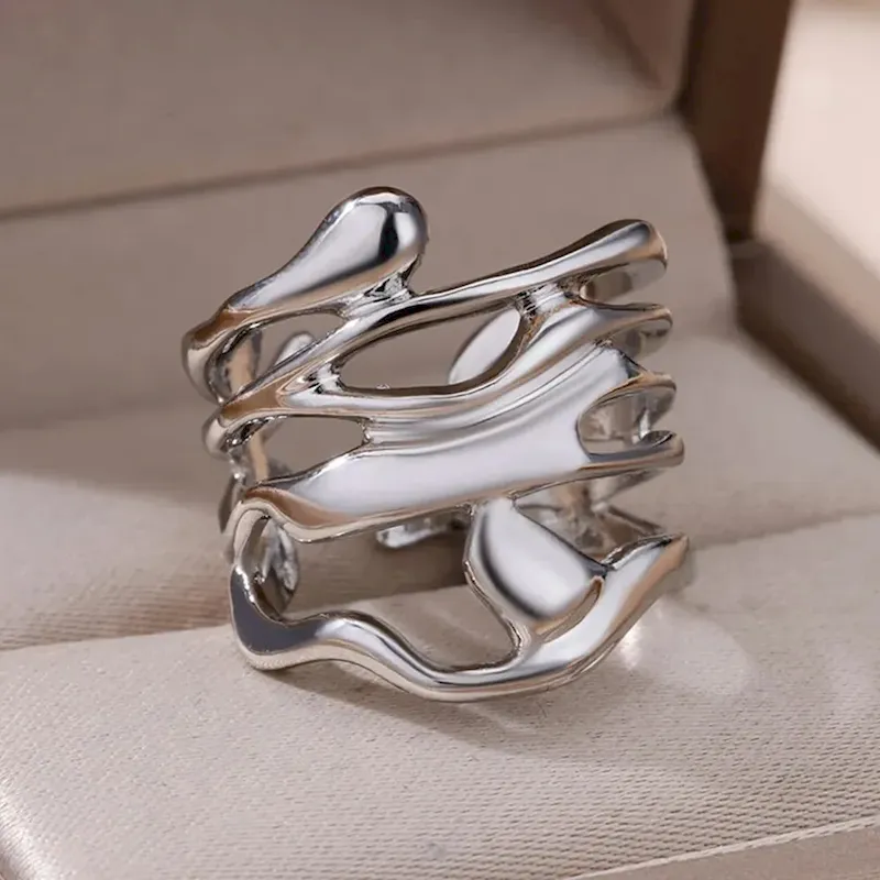 Wholesale Women Fashion Geometric Irregular Lava Adjustable Ring